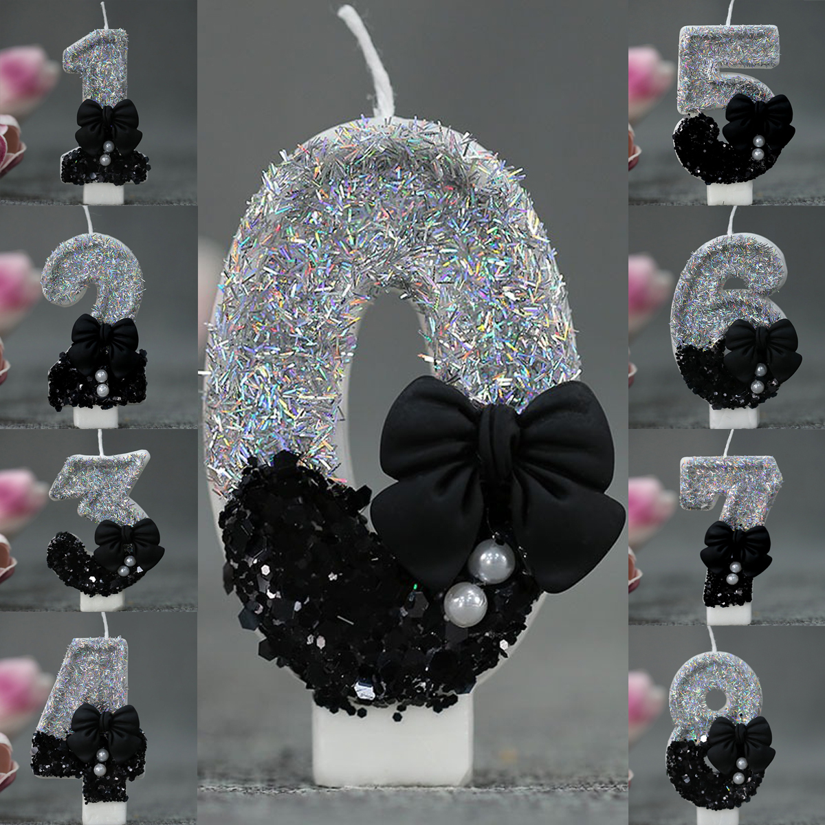 Candle Supply - Midnight Bow & Pearl 0-9 Number